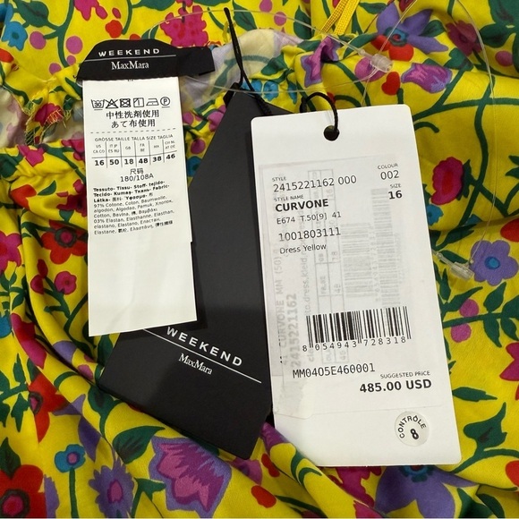 Max Mara Weekend Curvone Cotton Yellow Floral V-Neck Belted Flare Dress NWT $485 - Picture 12 of 16
